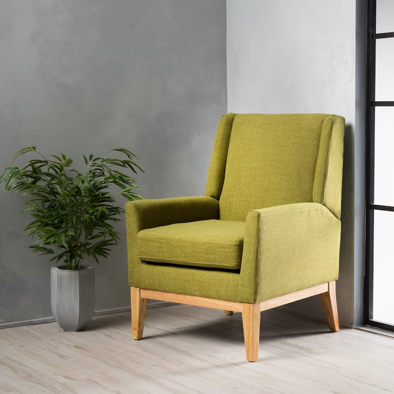 Green Modern 27.5" Upholstered Accent Chair with Wide Cushion and Wood Legs for Living Room