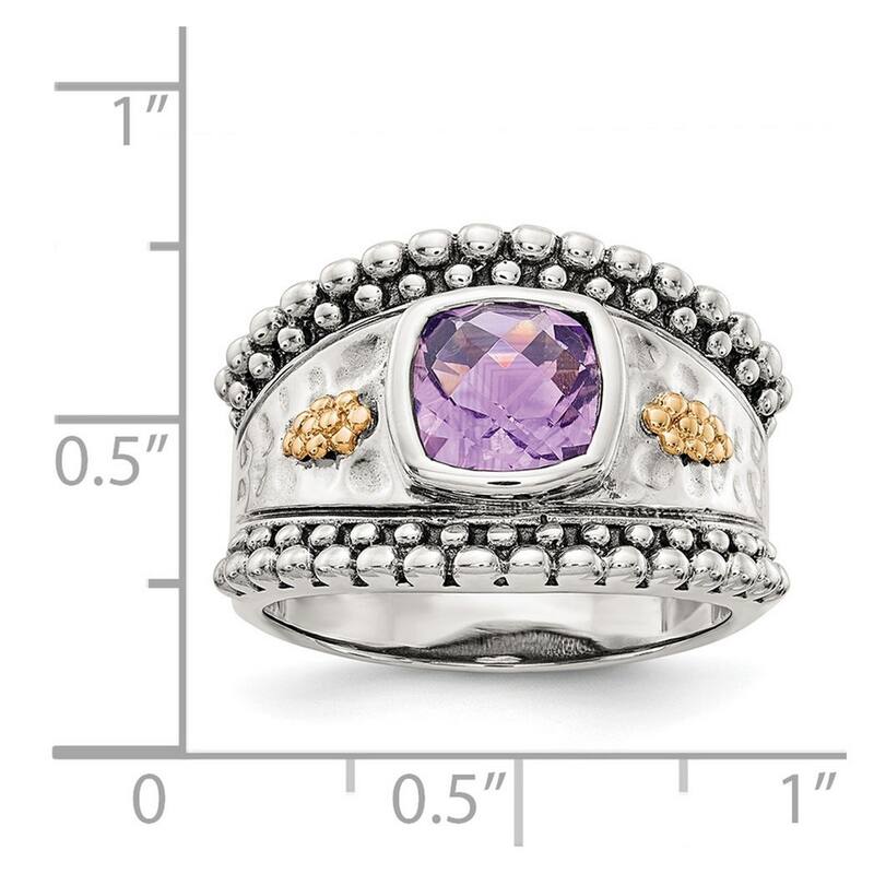 Curata 925 Sterling Silver Bezel Polished Open back With 14k Amethyst Ring