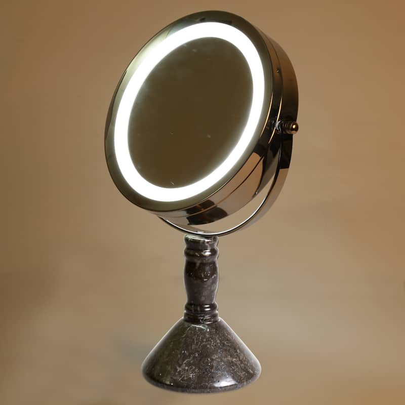 Creative Home Deluxe 7" Double Sided Swivel Vanity Led Mirror with 1X, 7X Magnification & Charcoal Marble Stone Pillar Stand