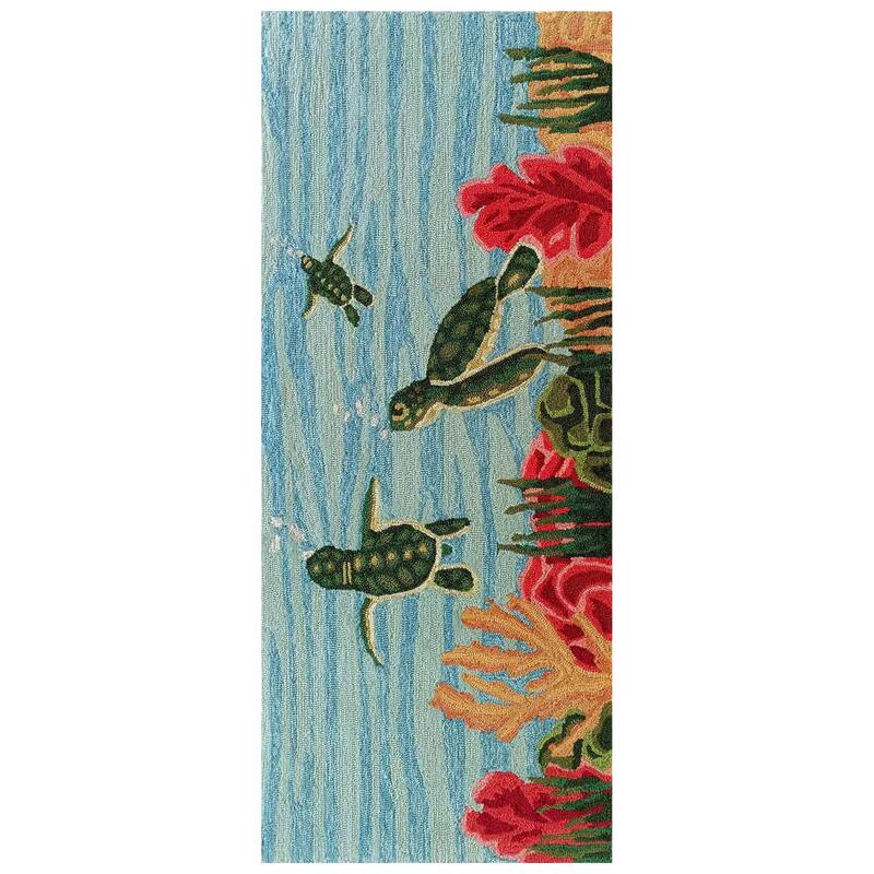 Liora Manne Frontporch Swimming Baby Turtles Indoor/Outdoor Area Rug - 2' x 5' - Navy