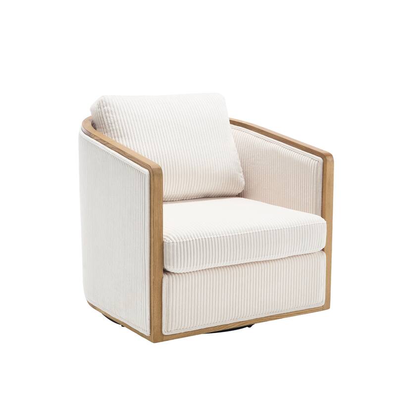 Corduroy Barrel Chair, Comfortable Living Room Accent Sofa Chair, 360 Degree Swivel Side Club Chair Leisure Arm Chair