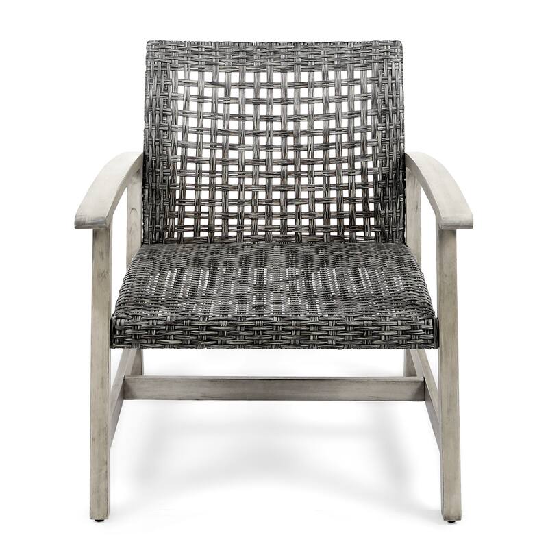 Bops Outdoor Club Chair Set of 2, Graywash Acacia Wood, Gray Wicker