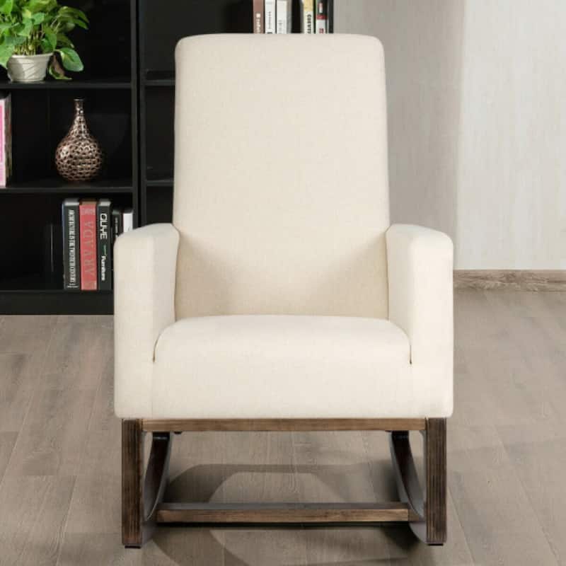 Stylish Mid Century Fabric Rocking Chair - Retro Modern Comfort - 26.5" x 32.5" x 40.5"