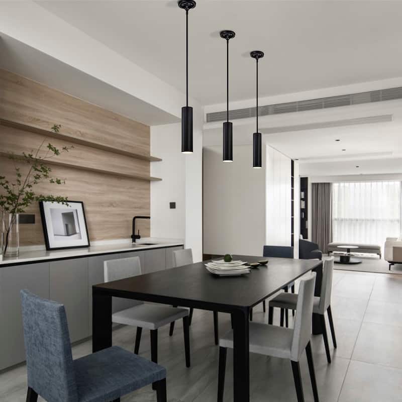 1-Light Matte Black Modern Mini Pendant Light with Cylindrical Metal Shade