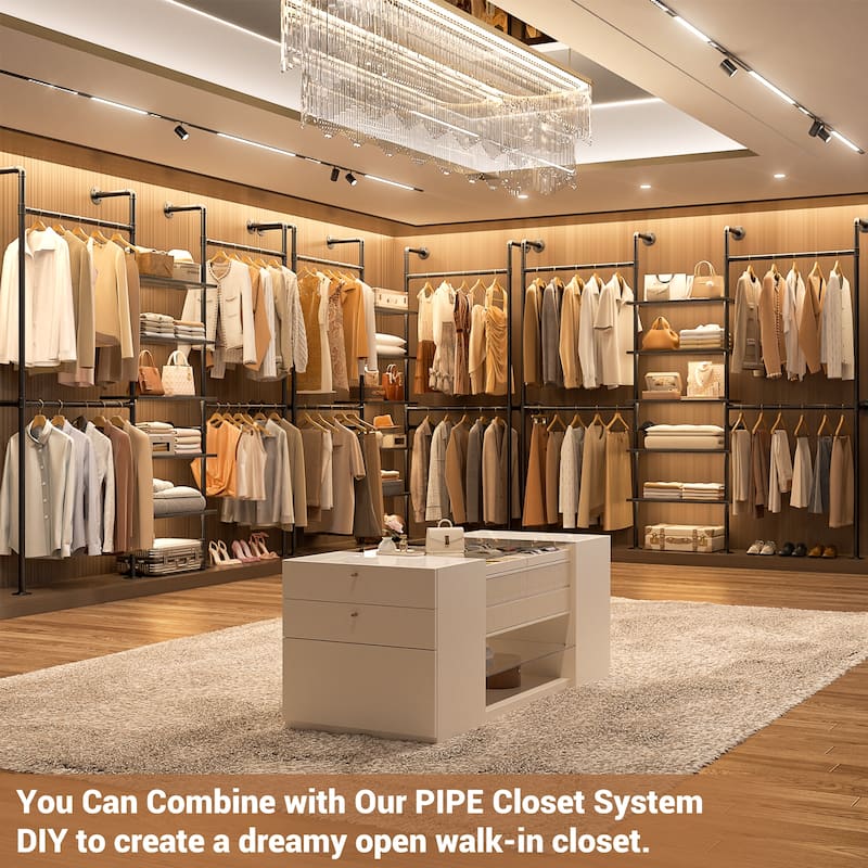 77'' Industrial Pipe Clothing Rack with 5-Tier Shelves, Reversible Closet Organizer System Garment Racks for Hanging Clothes