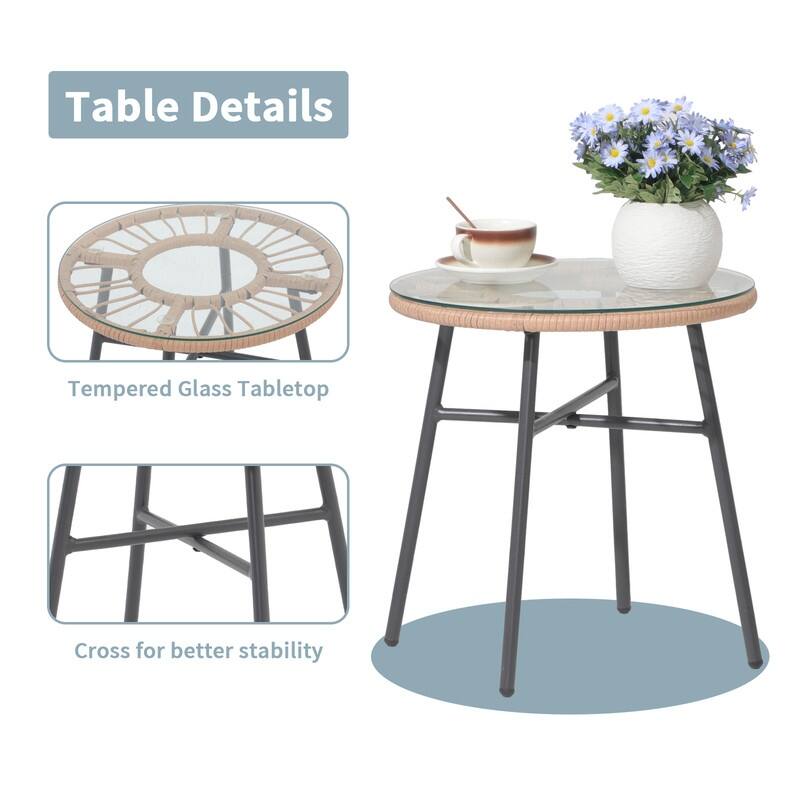 Green 3-Pc Patio Set,Wicker Chairs & Glass Table