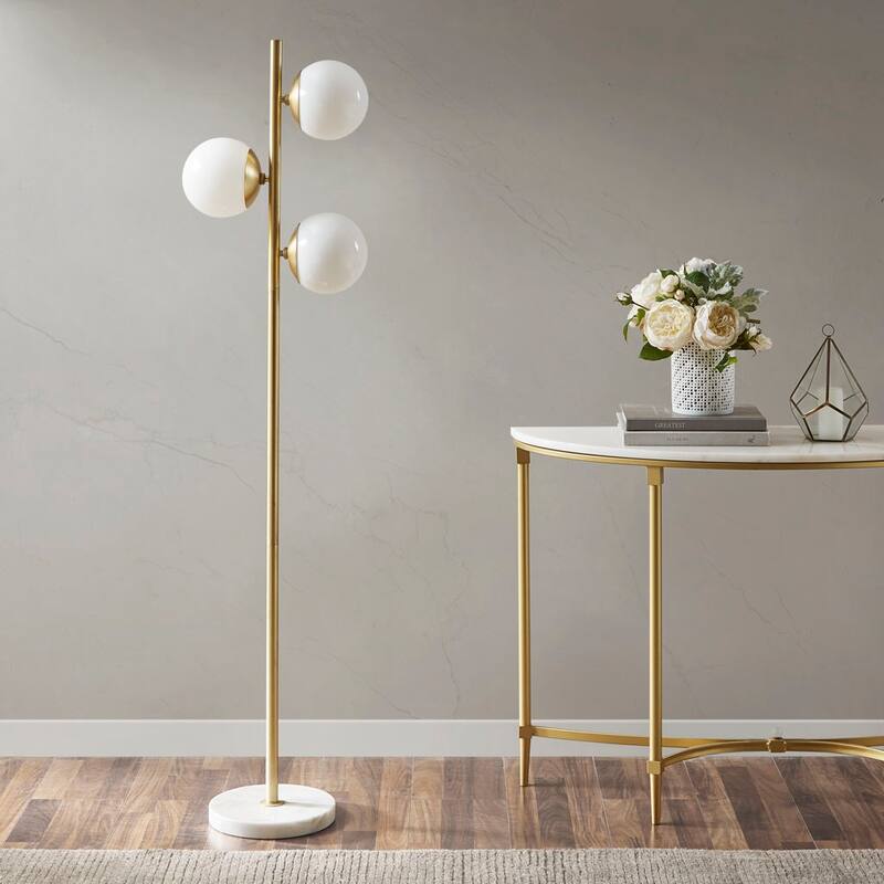3-Globe Light Floor Lamp with Marble Base for living room,bedroom,and dining room - Gold
