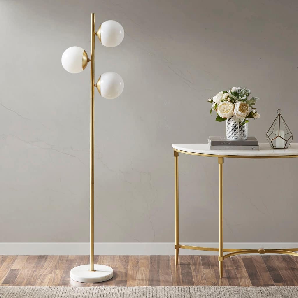 3-Globe Light Floor Lamp with Marble Base for living room,bedroom,and dining room
