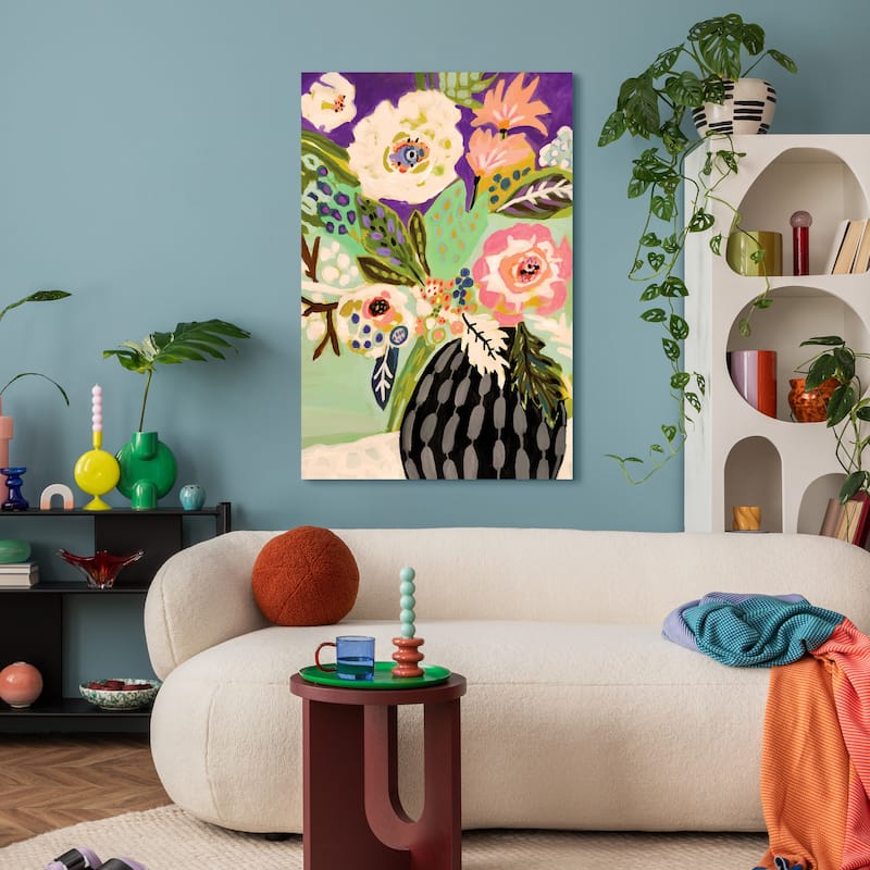 Empire Art"Fresh Flowers in Vase I" Frameless Tempered Glass Wall Art