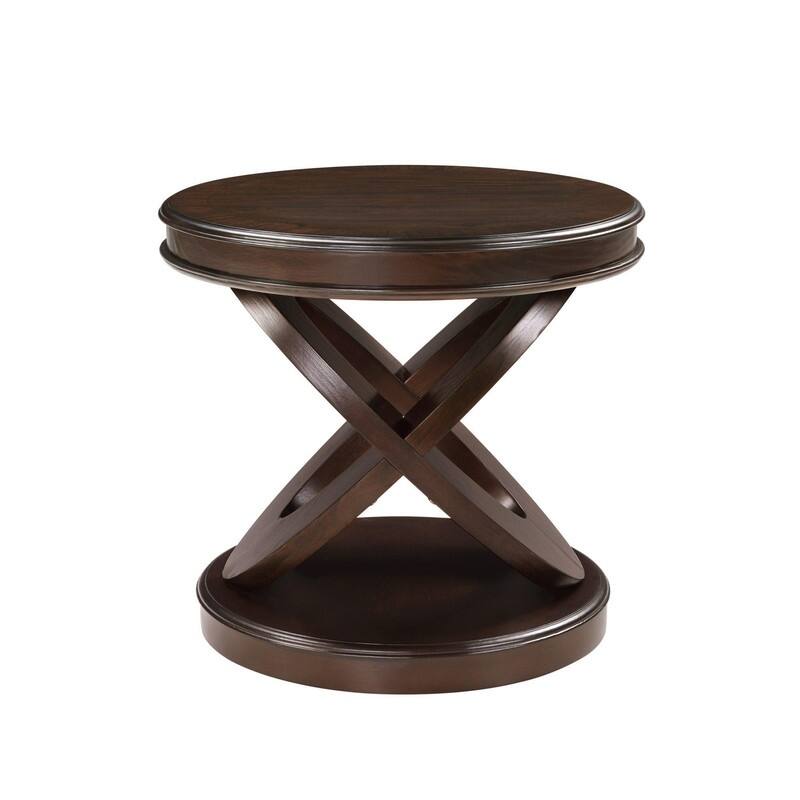 Retro Round Solid Wood End Table with X-Shape Base for Living Room Use