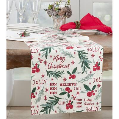 Holiday Table Runner With Holly Christmas Design