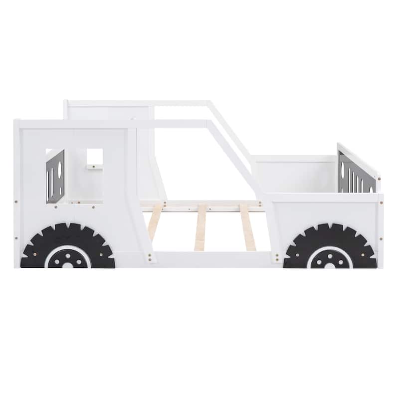 Pine Wood Car-Shaped Floor Bed with Doors