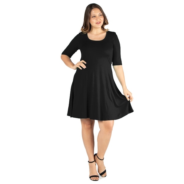 24seven Comfort Appare Elbow Sleeve Plus Size Knee Length Dress