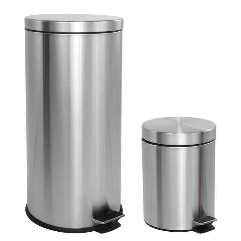 happimess Oscar 8-Gallon Step-Open Trash Can and Mini Trash Can - Silver