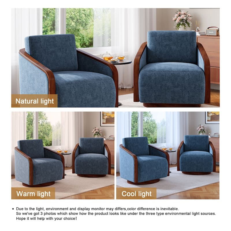 Set of 2 Modern 360° Swivel Accent Barrel Chairs with Wood Arms