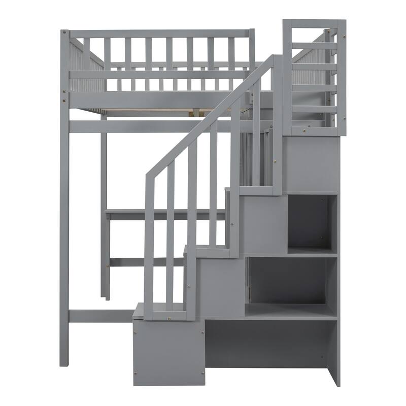 Full Loft Beds Stairway Loft Bed Frame with Wardrobe, Desk, Bookshelf and Drawers