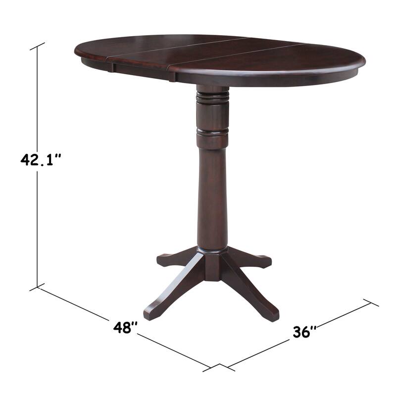 36" Round Top Bar Height Ped Table with 12" Leaf - Mocha