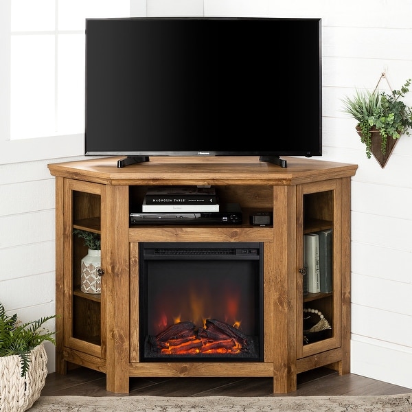 48-inch Corner 2-door Fireplace TV Stand Console - Barnwood. Opens flyout.