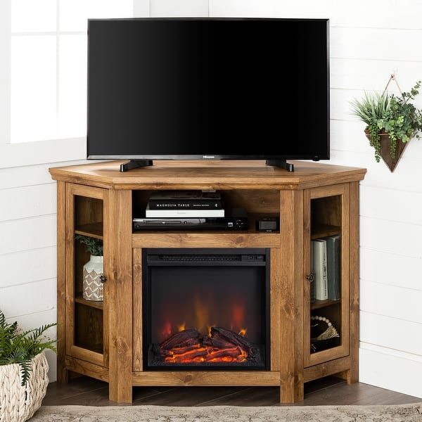 Shop 48 Inch Barnwood Corner Two Door Fireplace Tv Stand Console