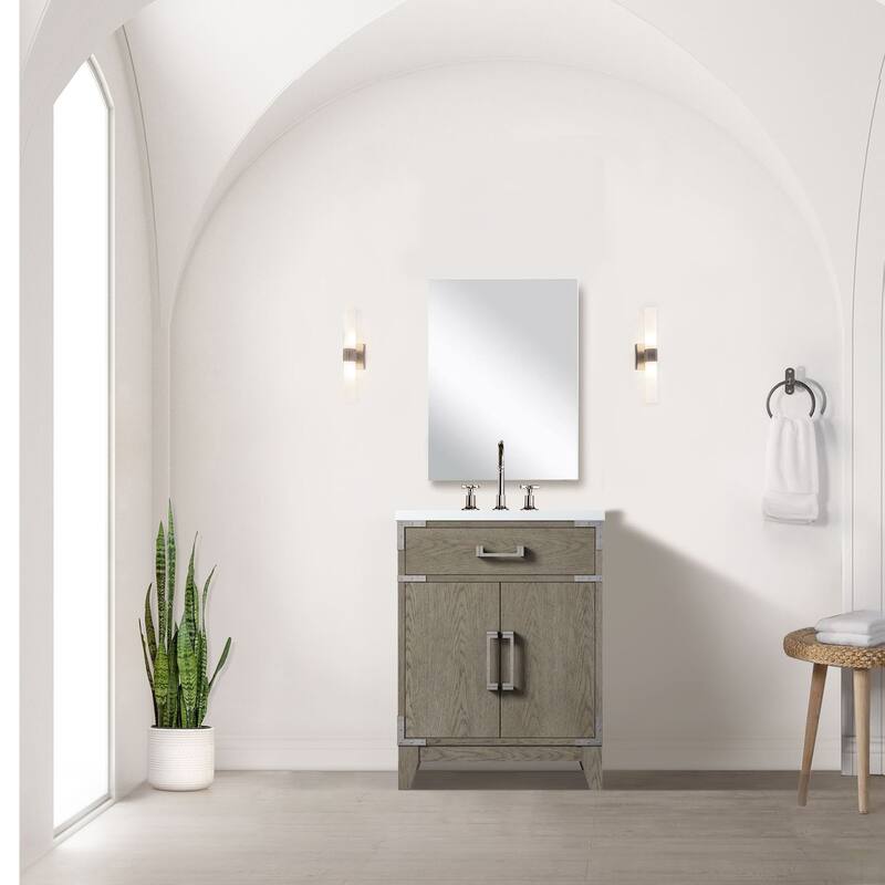 Acrylic Top Bathroom Vanity Set with Soft-Close Doors, Spacious Interior Cabinet & 18" x 24" Mirror Included