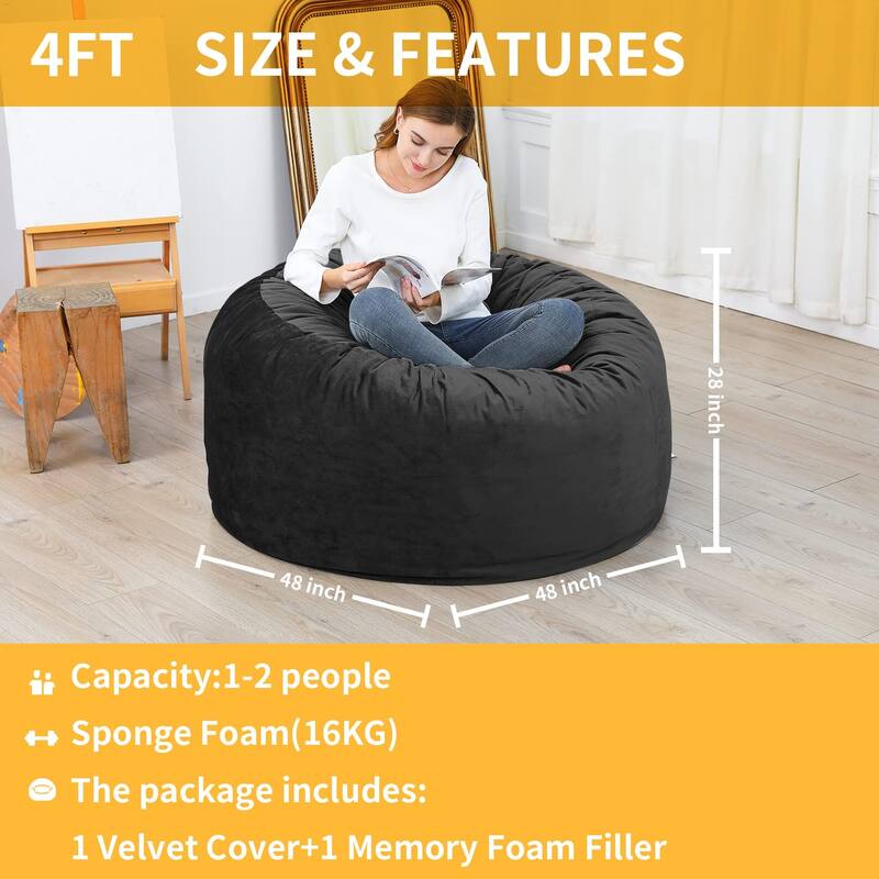 Oversized 48" Bean Bag Chair with Memory Foam