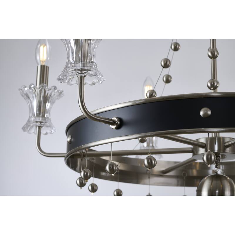 6-Light Satin Nickel And Black Chandelier With Clear Glass Accents