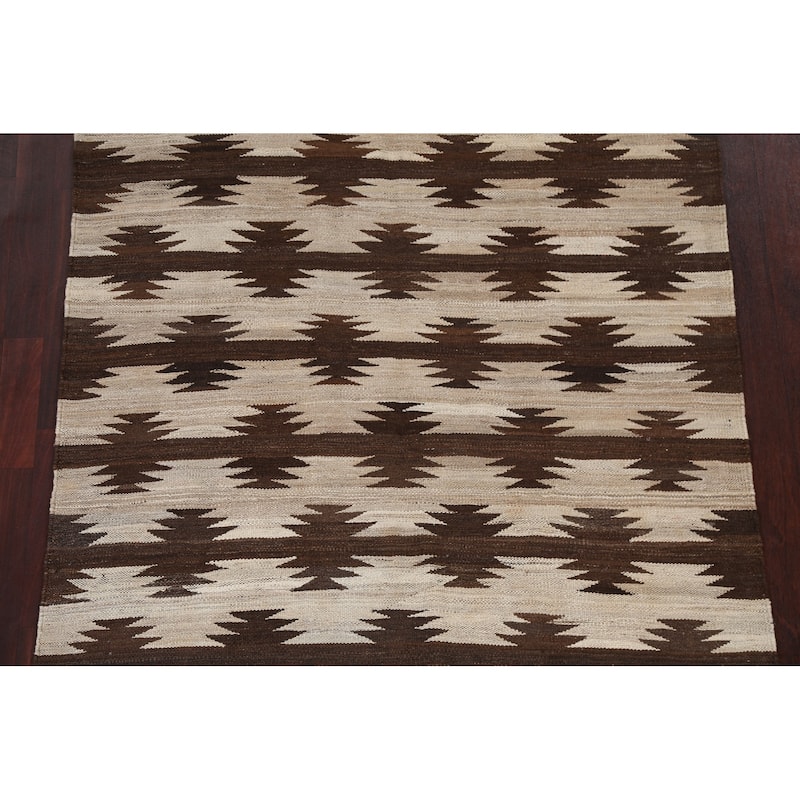 Natural Dye Tribal Kilim Contemporary Area Rug Flat-weave Wool Carpet - 4'9" x 6'7"