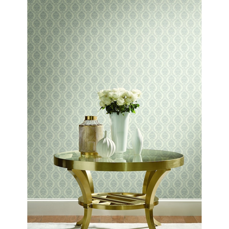 Fullerton Taupe Sure Strip Prepasted Damask Petite Ogee Wallpaper Covers about 56 sq. ft.