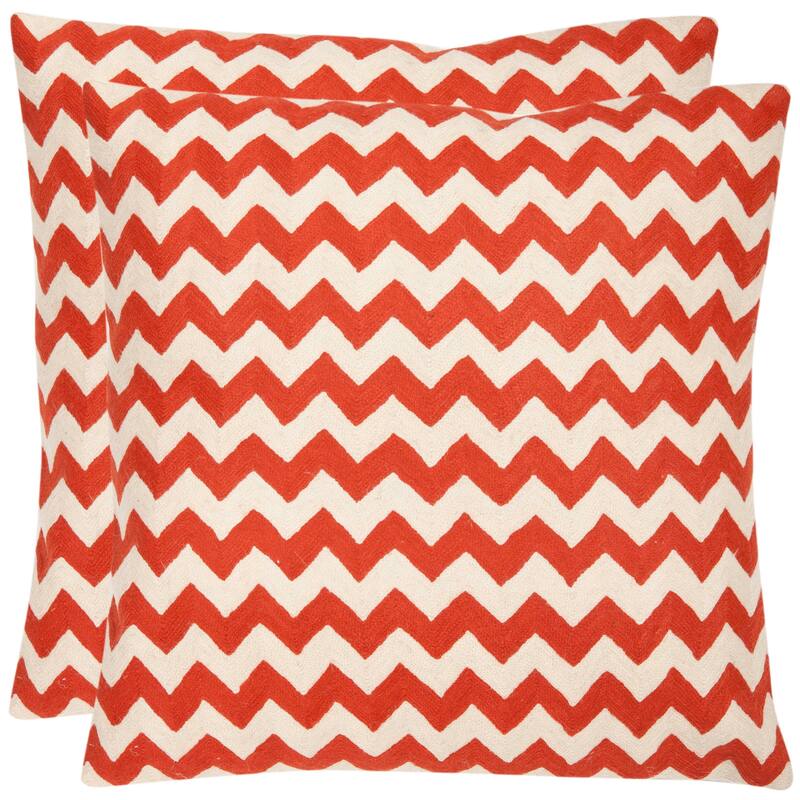 SAFAVIEH Reveca Zig-Zag 18-inch Embroidered Orange Decorative Pillow (Set of 2)