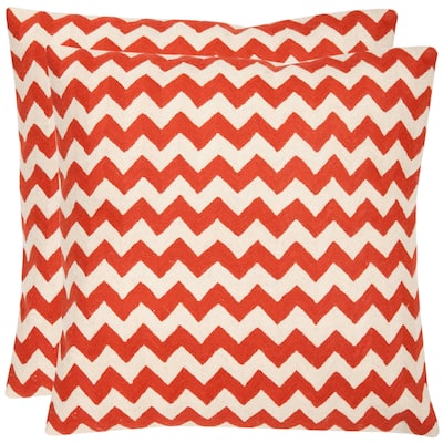 SAFAVIEH Reveca Zig-Zag 18-inch Embroidered Orange Decorative Pillow (Set of 2)