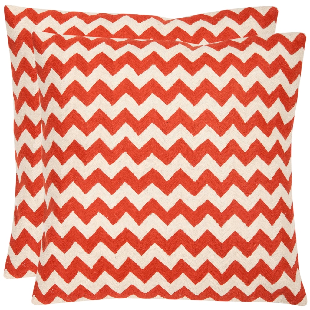 SAFAVIEH Reveca Zig-Zag 18-inch Embroidered Orange Decorative Pillow (Set of 2)
