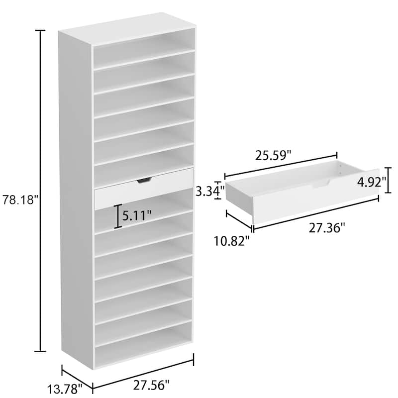 Maximize Entryway Space: 78.18"H White Shoe Storage Cabinet Shelf