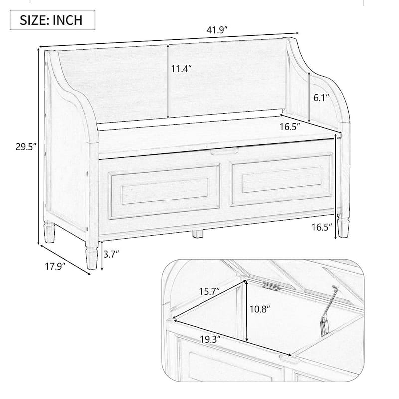 Farmhouse Solid Wood Multi-Purpose Upholstered Storage Bench
