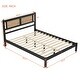 preview thumbnail 8 of 14, Queen Size Wooden Platform Bed with Natural Rattan Headboard, Exquisite Elegance with Minimalist Charm for Bedroom, Black