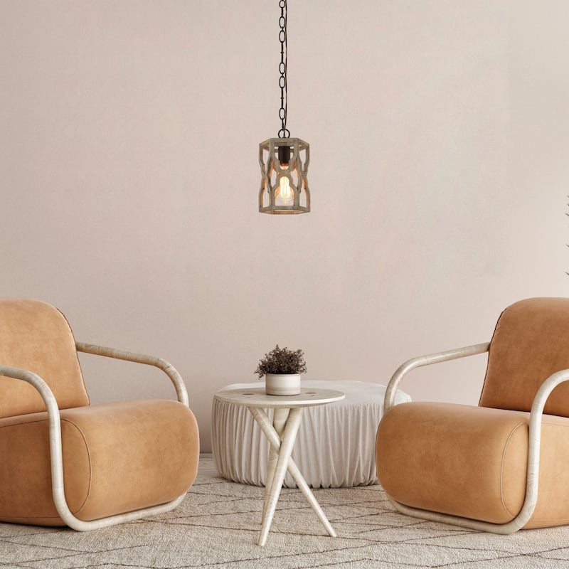 Woodly Modern Farmhouse 1-Light Cylinder Wood Island Pendant Lights for Dining Room - Brown - 6.5" D x 10" H