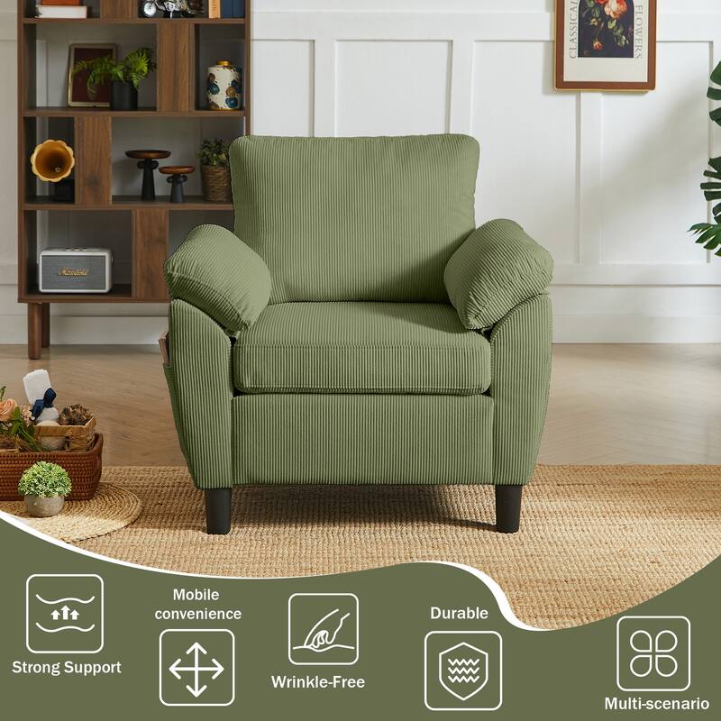 3 Pieces Corduroy Living Room Set with Sofa ,Storage Ottoman and Chair