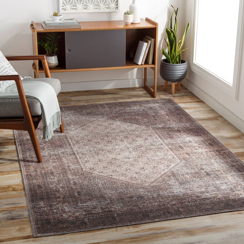 Livabliss Kori Moody Medallion Printed Machine Washable Area Rug - Brown/Lilac - 2' 7" x 7' 3"