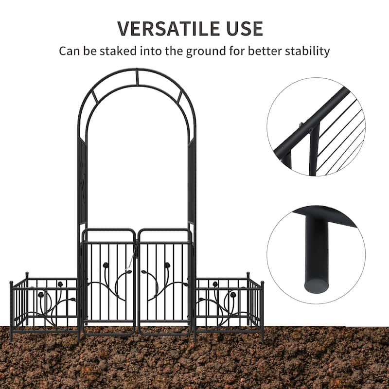 87" Metal Garden Arbor Arch with Gate and Plant Box - 80"L x 20"W x 87"H