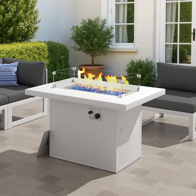 FINCATI Outdoor Propane Fire Pit Table, 43" Large Aluminum Propane Fire Pit, Rectangular 60,000 BTU Patio Fireplace