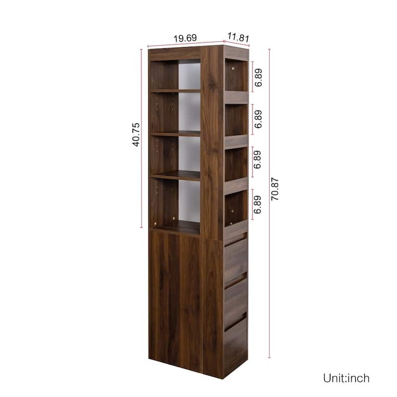 Modern Wood Tall Bookshelf Display Storage Cabinet with 3 Drawers and 8 Shelves