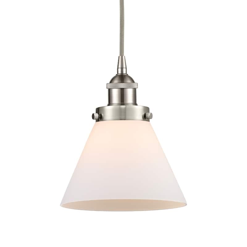 Innovations Lighting 616-1PH-10-8 Cone Pendant Cone 8" Wide Mini - Brushed Satin Nickel / Matte White