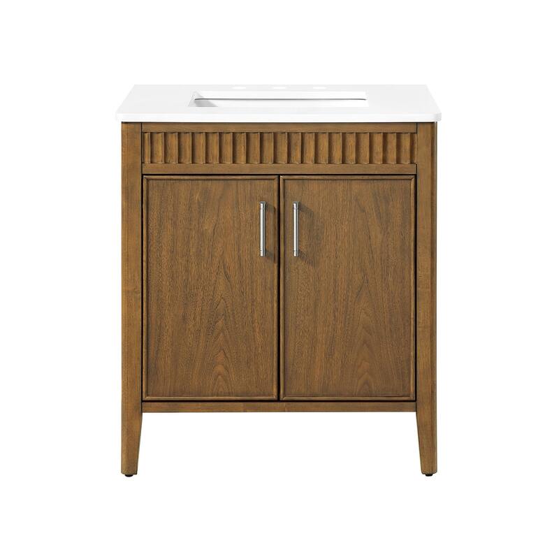 Juliette Warm Walnut Bathroom Vanity with White Quartz Top