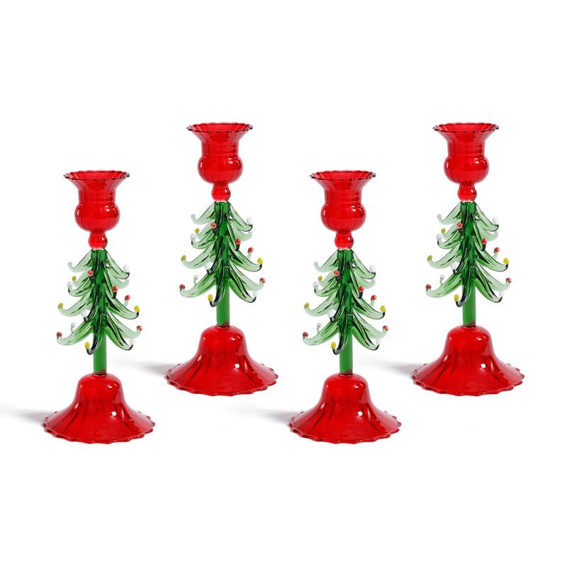 Holiday 8.25" Tall Tree Taper Candle Holders, Set of 4
