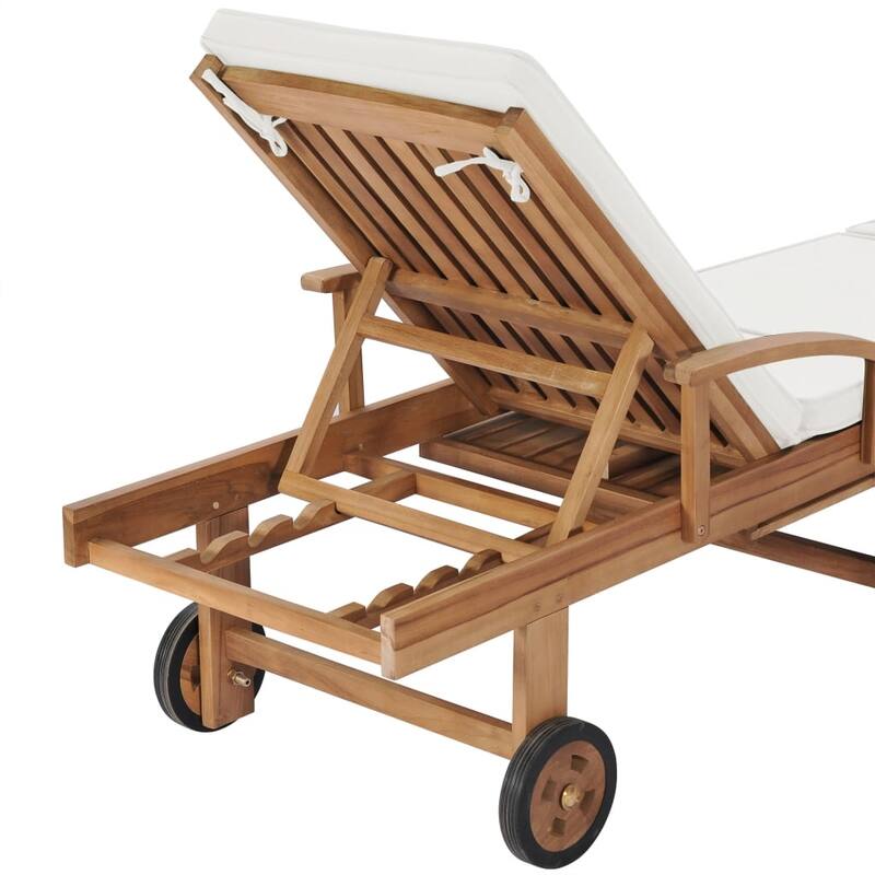 vidaXL Sun Lounger with Cushion Solid Teak Wood Cream