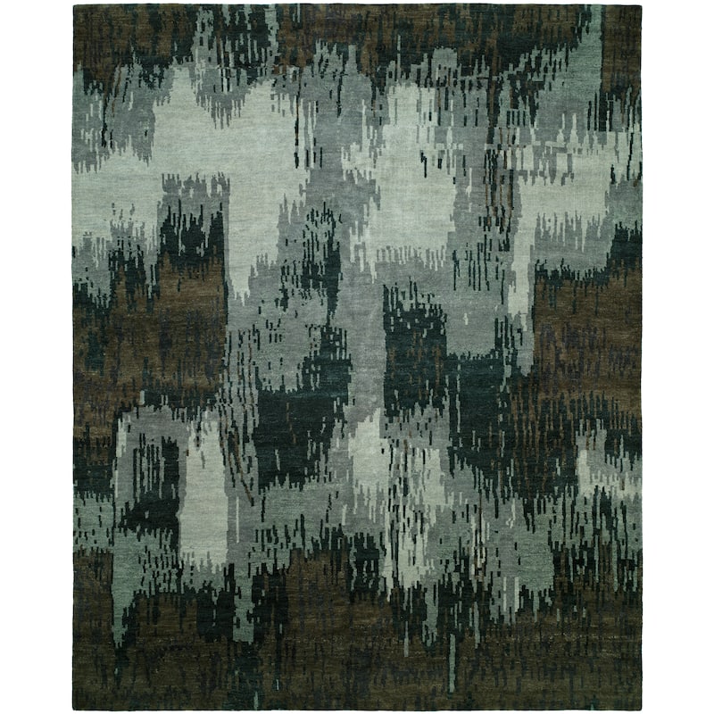 Modern Blue Hand-Knotted Wool Area Rug - 2'6" x 10' - Blue