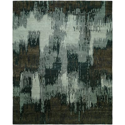Modern Blue Hand-Knotted Wool Area Rug