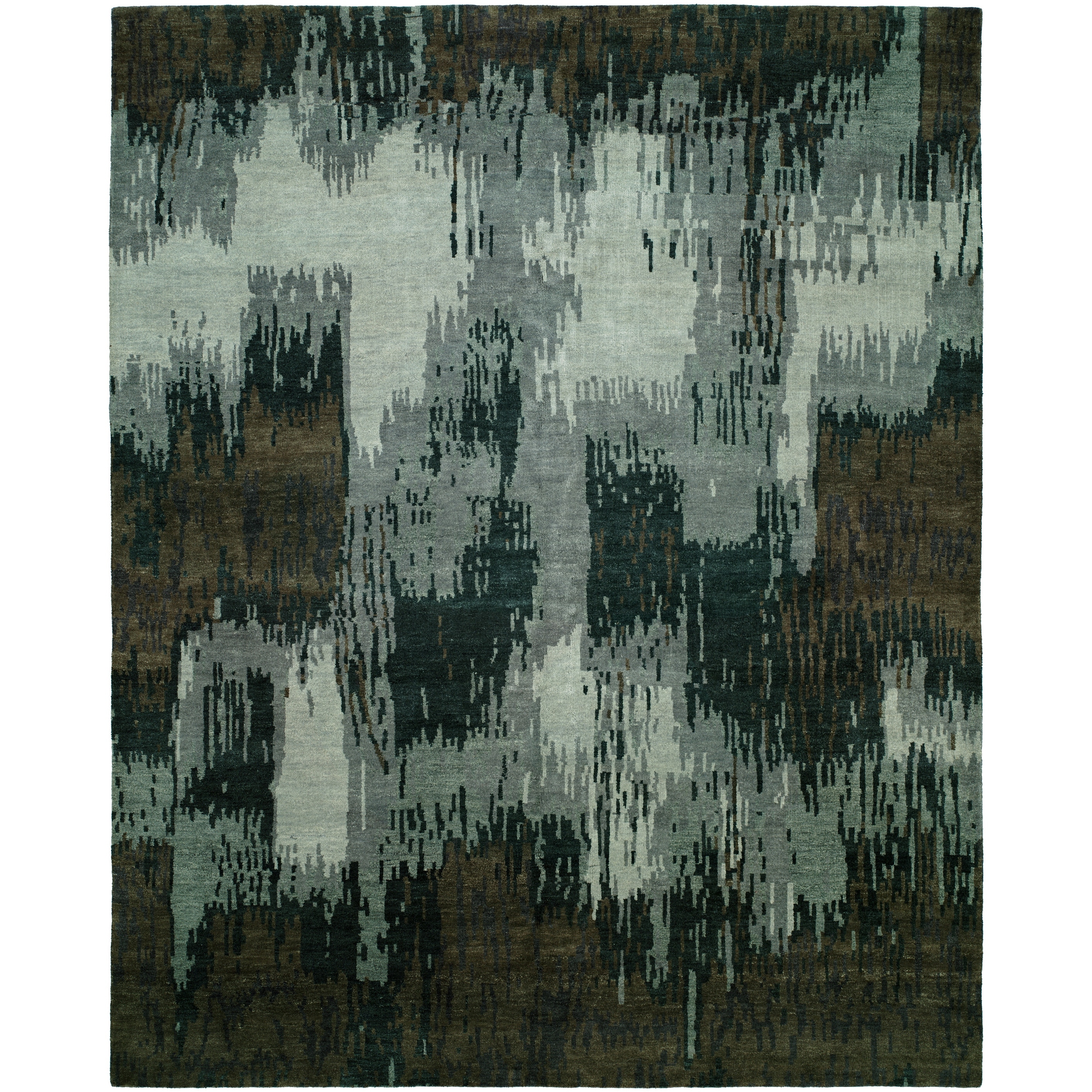 KALATY Modern Blue Hand-Knotted Wool Area Rug