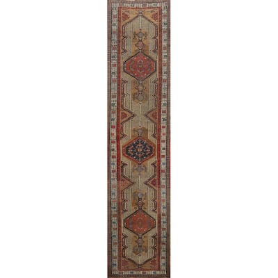 Hand Knotted Oriental 100% Wool Carpet Traditional Geometric Brown Sarab Runner Rug - 17' 10'' X 3' 4''
