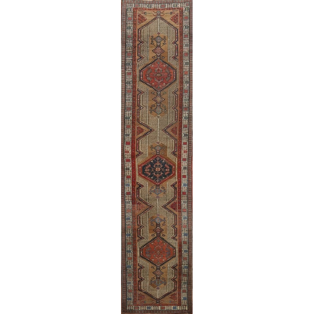 Hand Knotted Oriental 100% Wool Carpet Traditional Geometric Brown Sarab Runner Rug - 17' 10'' X 3' 4''