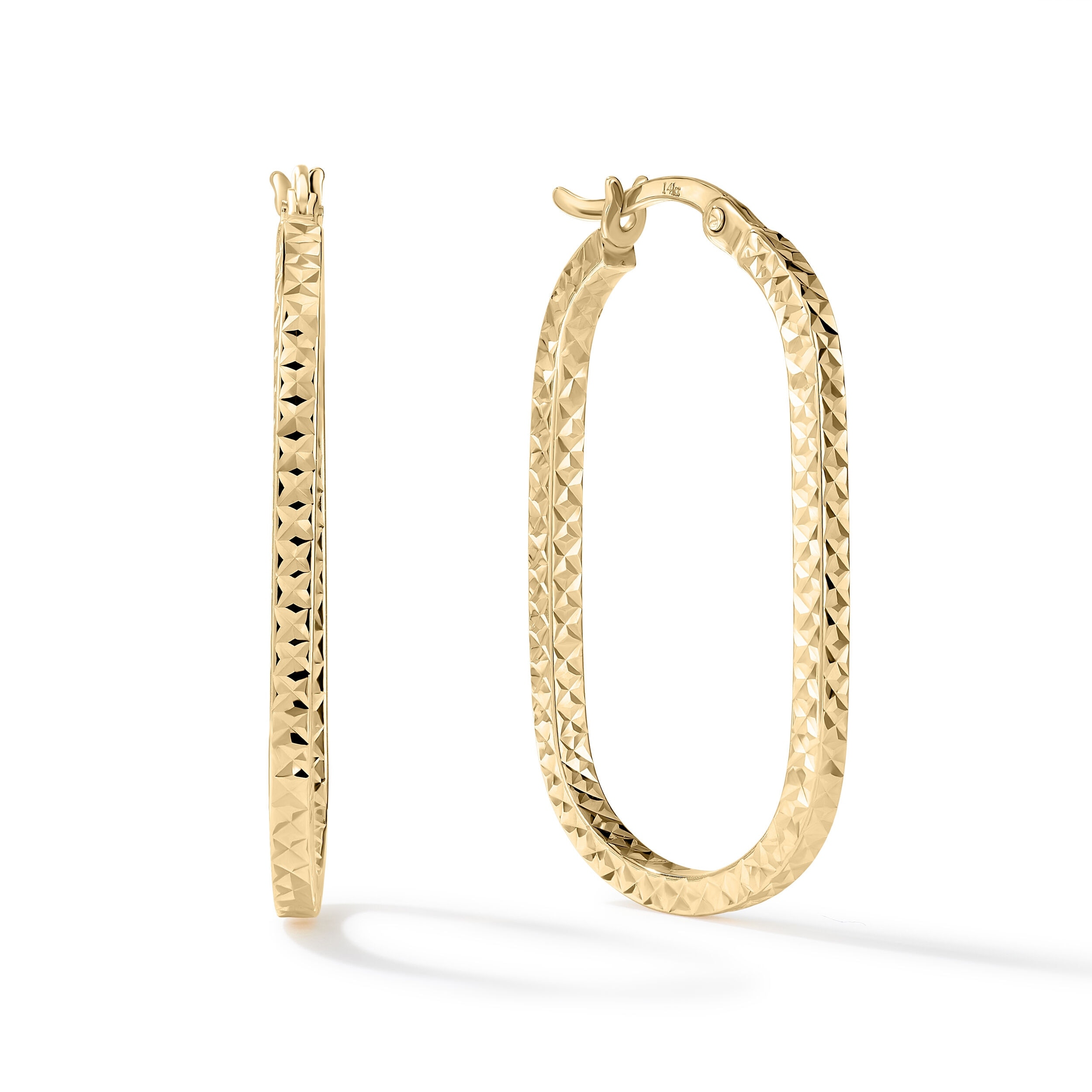 Clover 14K Yellow Gold Diamond-Cut Oval Hoop Earrings